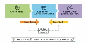 Ilustrasi Genset Menghasilkan Listrik